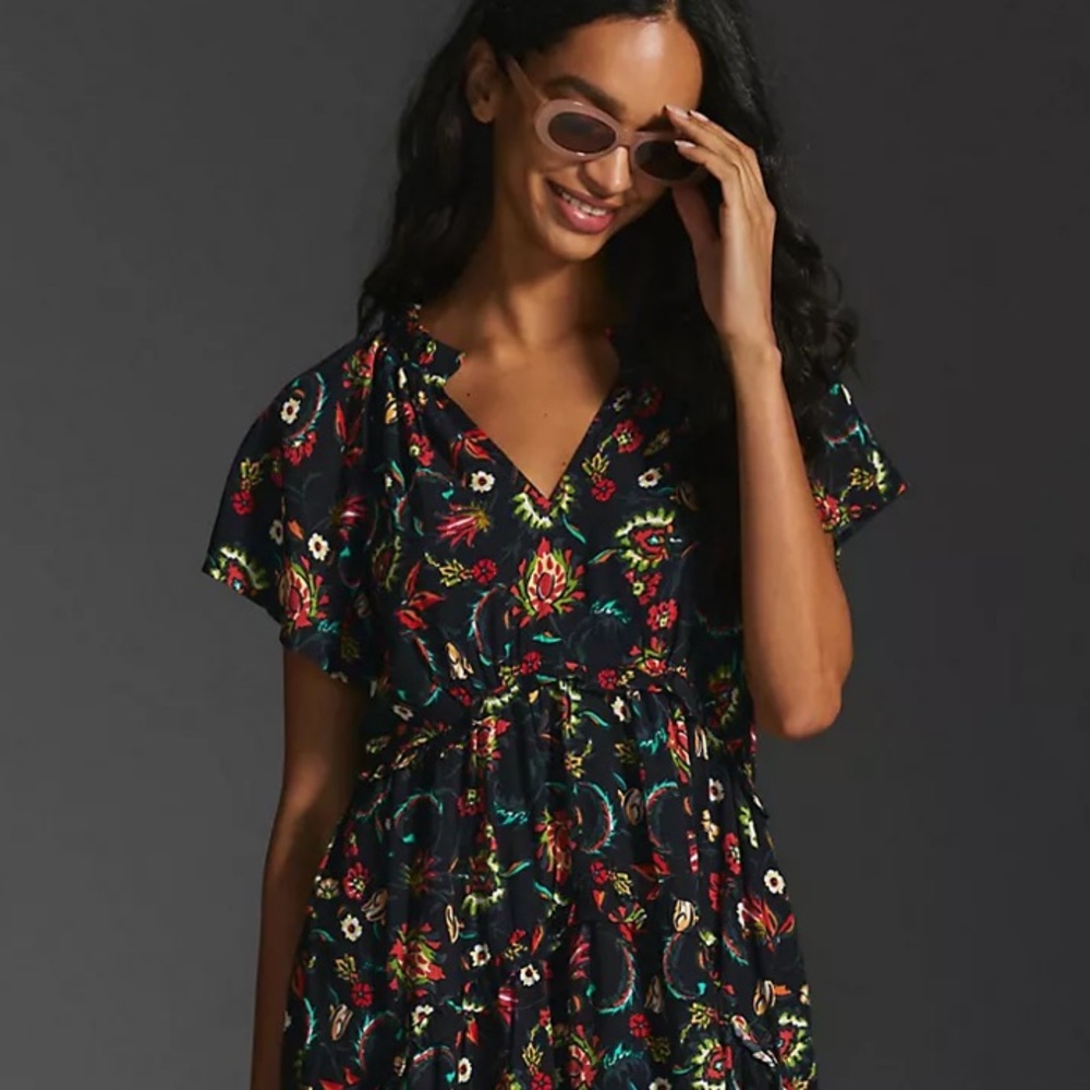 Anthro Robin Tiered Mini Dress